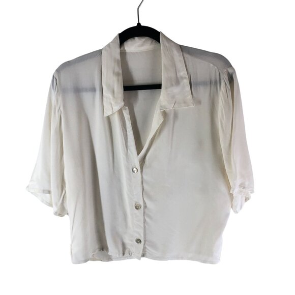Jen's Pirate Booty Button Down Crop Top Oversized Ivory S - Picture 1 of 5
